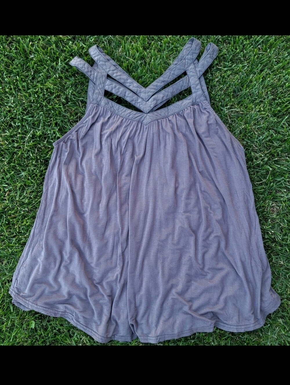Buckle Black Caged Strappy Neckline Flowy Top Womens Large Gray (Washed Black)